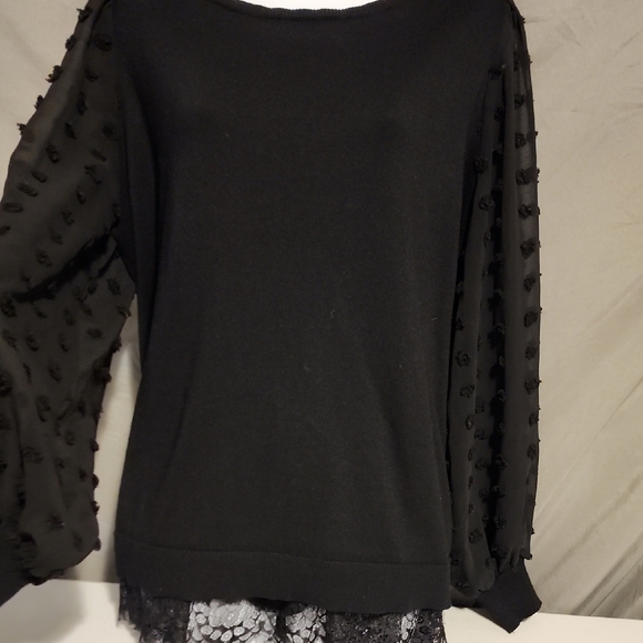 BY design Tops - Black Boxy Embellished Blouse Sweatshirt